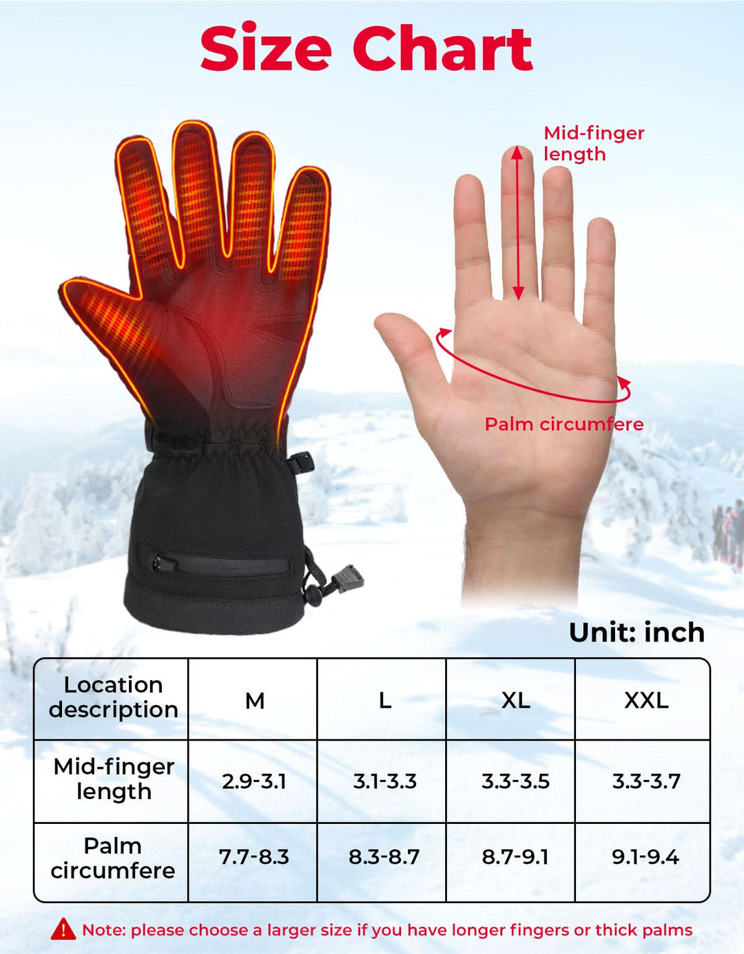 Heated Gloves Men Women 7.4V Rechargeable Winter Motorcycle Skiing