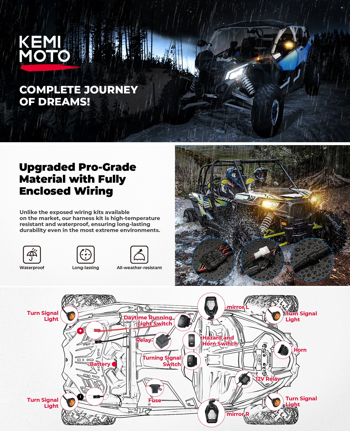 Turn Signal Harness: Synchronize KM Turn Signal Mirrors and Kits with One Switch - Kemimoto