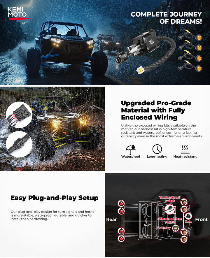 UTV/ATV Universal Turn Signal Kit with Column Switch & Horn - Kemimoto