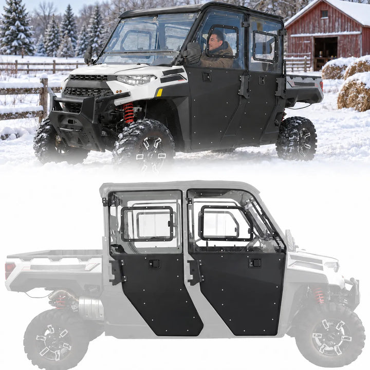 2-in-1 Convertible UTV Doors with Vented Window for Polaris Ranger Crew XP 1000 (2019-2026), Complete 4-Door Set