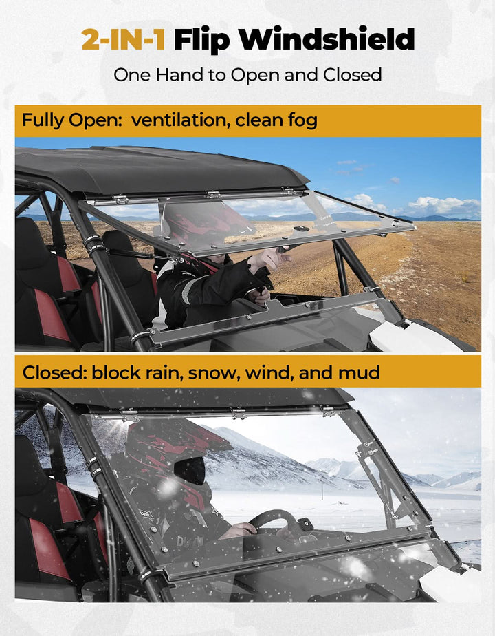 Full Flip Split Windshield Window for Polaris RZR XP 1000 / XP 4 1000 2024-2025 - Kemimoto