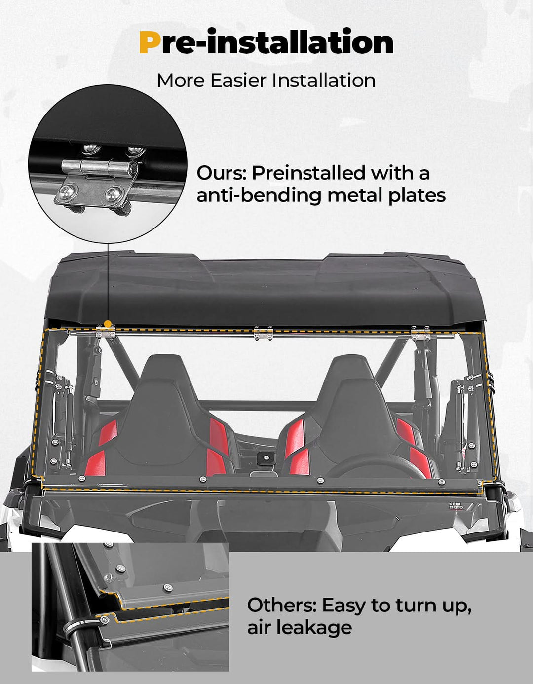 Full Flip Split Windshield Window for Polaris RZR XP 1000 / XP 4 1000 2024-2025 - Kemimoto