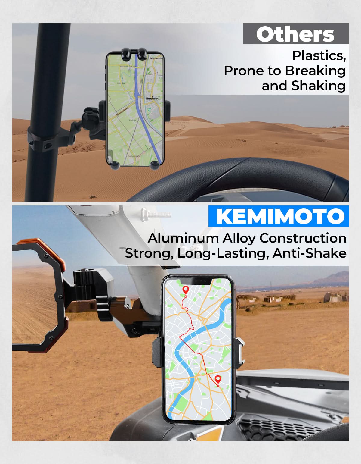Kemimoto Custom-Built UTV Phone Mount for Mirror X1/X1PRO - Kemimoto