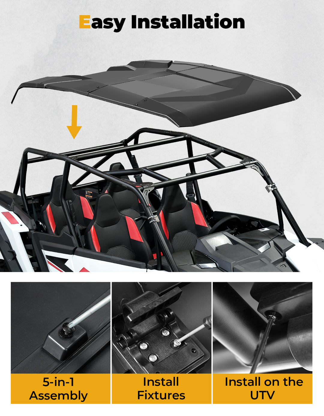 5-in-1 Hard Plastic Roof for Polaris RZR XP4 1000 (4 Doors) 2024-2025 - Kemimoto