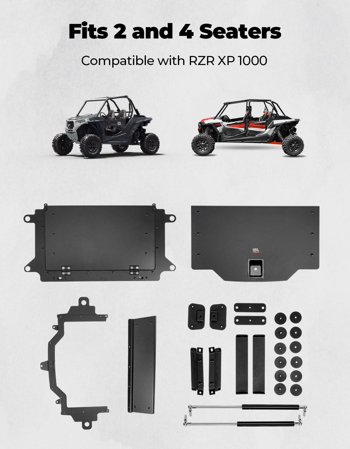 Aluminum UTV Trunk Bed Enclosure for Polaris RZR 1000 2014-2023 - Kemimoto
