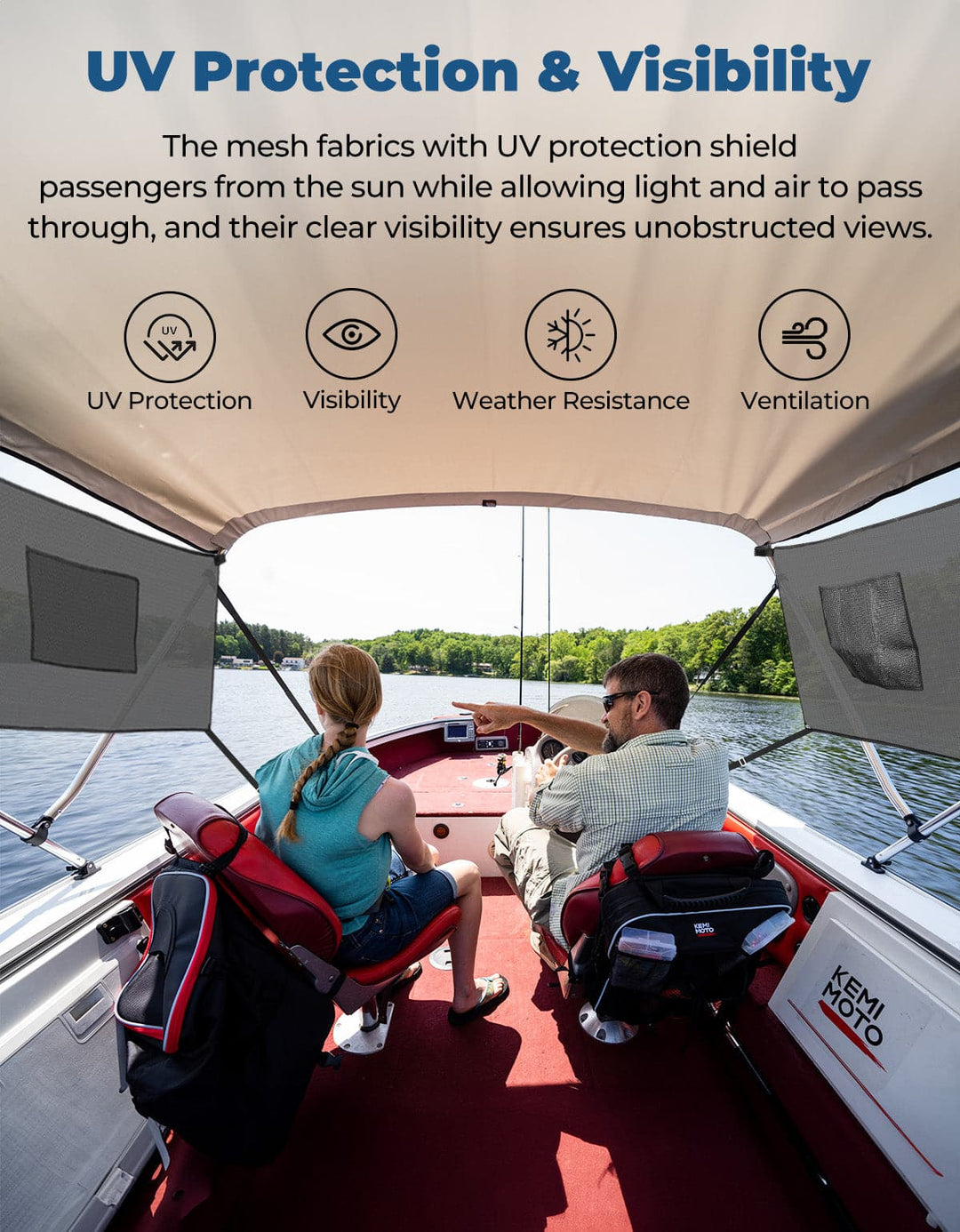 Detachable Mesh Sidewalls for 3 Bow Bimini Tops - Kemimoto