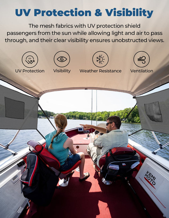 Detachable Mesh Sidewalls for 3 Bow Bimini Tops - Kemimoto