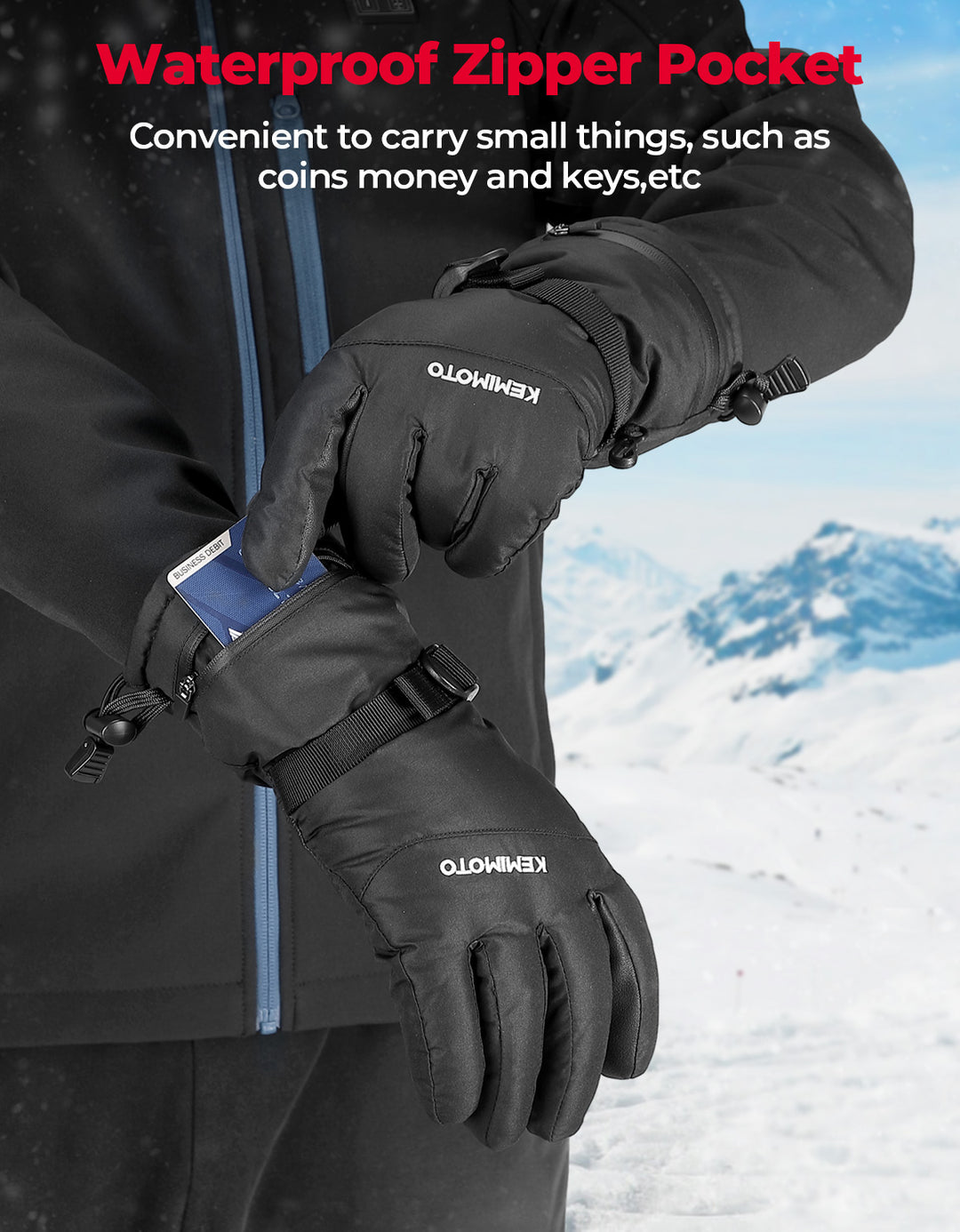 Ski Gloves Winter Gloves for Men Waterproof - Kemimoto