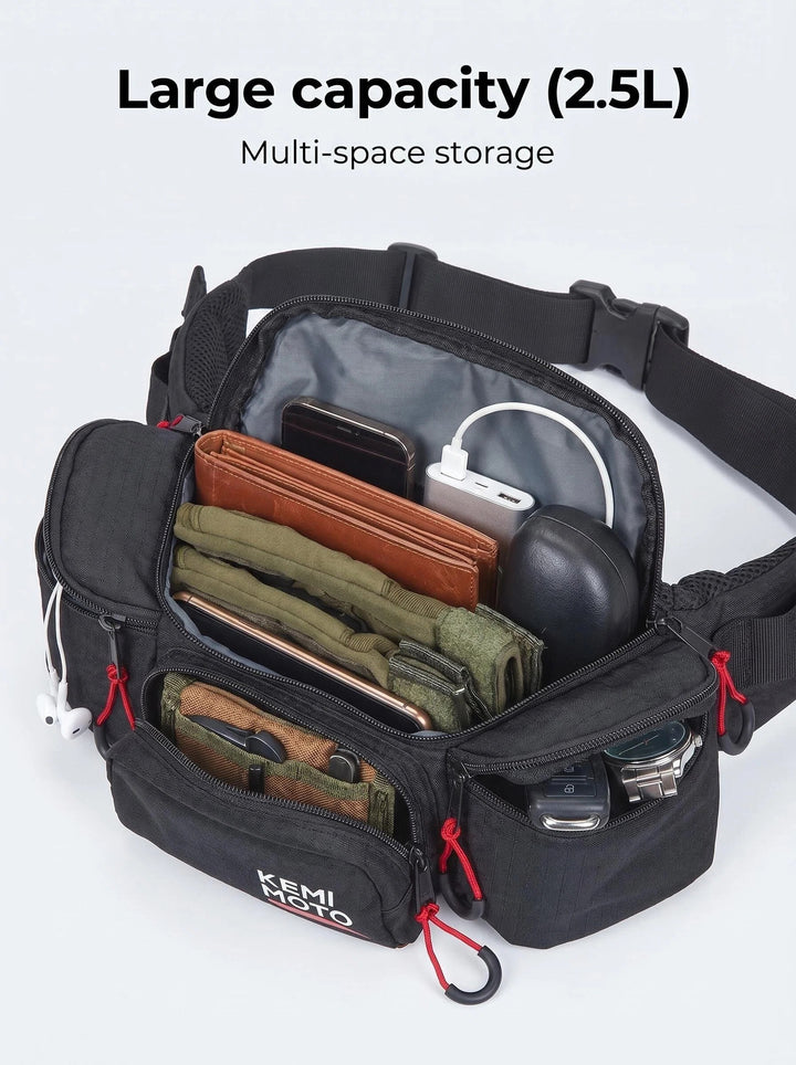 2.5L Multi-Pocket Waist Bag with 5mm Lumbar Support for Cycling, Running and Commuting