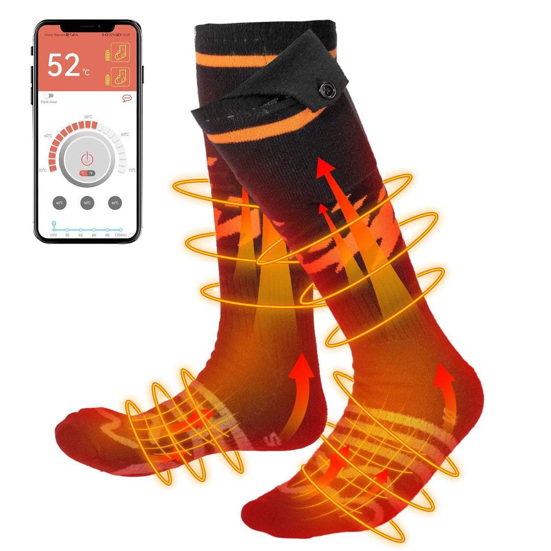 Unisex Heated Socks with APP Control Black Orange - Kemimoto