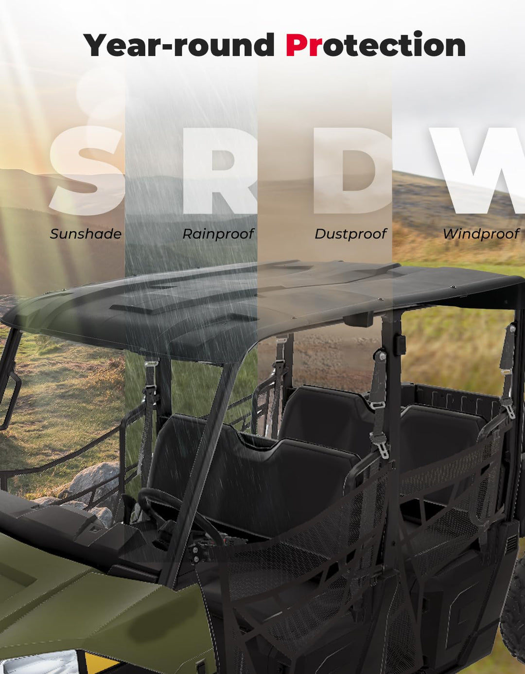 6-Seat CREW Roof Top Hard for Polaris Ranger XP 1000 CREW 2017-2024 - Kemimoto