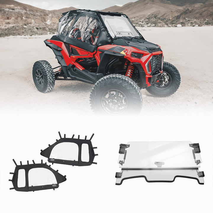 Cab Enclosures 2 Soft Upper Doors 3-IN-1 Flip Windshield for Polaris RZR XP 1000 - Kemimoto