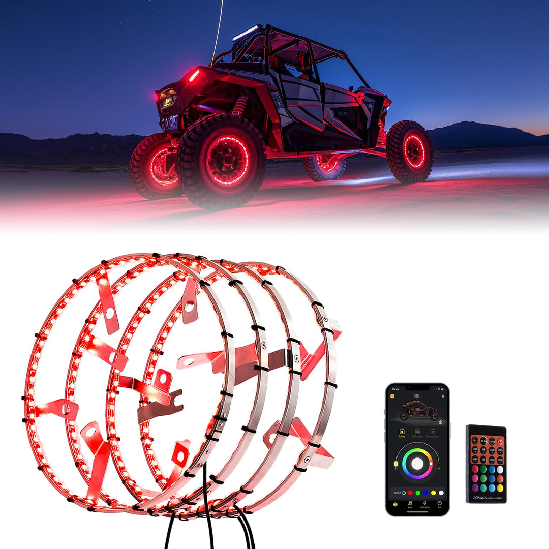 UTV Wheel Ring Lights Kit w/RGB Chasing Color for Polaris RZR PRO XP/4 2020-2024 - Kemimoto