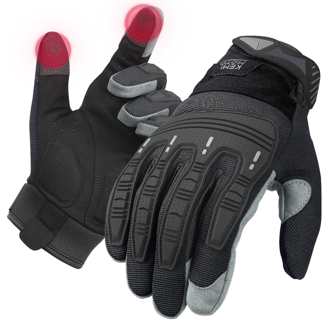 Motorcycle Touchscreen Gloves with Rubber Guard - Kemimoto