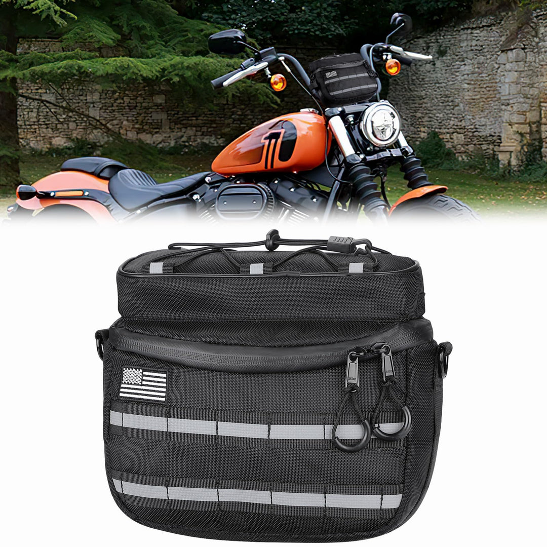 Motorcycle Handlebar Bag with Reflective Strips for Cruiser Softail Dyna Sportsters