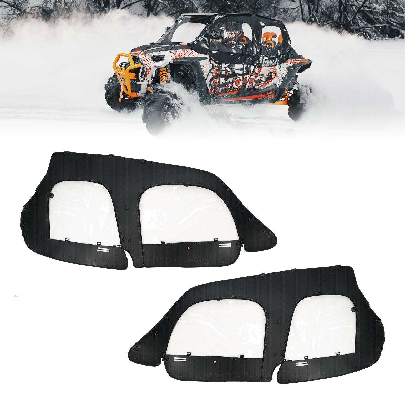 Soft Cab Enclosure Upper Doors, Waterproof Heavy-Duty Snaps Hold 4 Side Windows Fit 2014+ Polaris RZR XP - Kemimoto