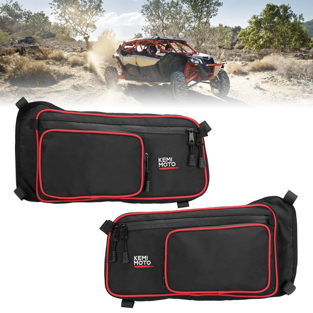 One Set Rear Upper Door Bags for Can-Am Maverick X3 MAX - Red - Kemimoto