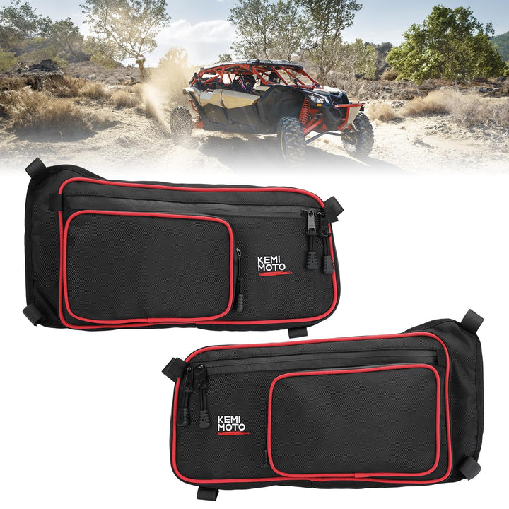 One Set Rear Upper Door Bags for Can-Am Maverick X3 MAX - Red - Kemimoto