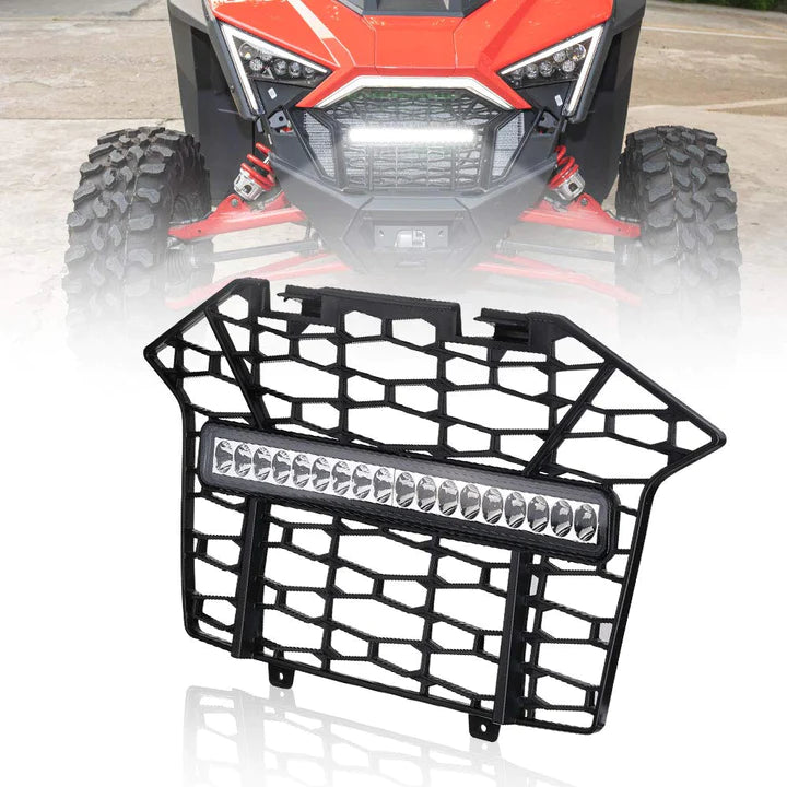 Front Mesh Grill with LED Light Bar Fit RZR Pro XP