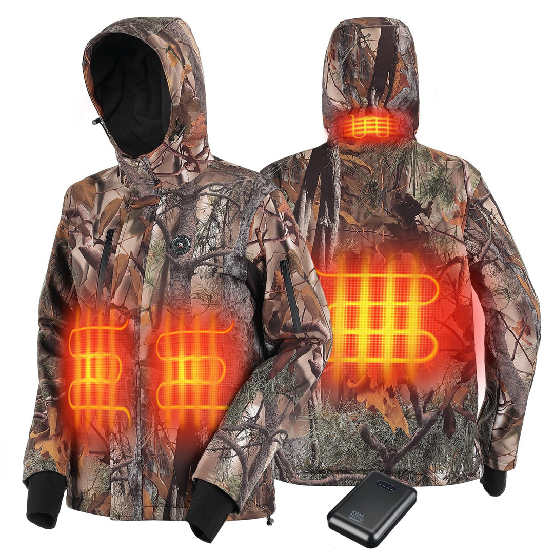 Camo Hunting Heated Jacket for Men with 12V 15000mAh Battery - Kemimoto