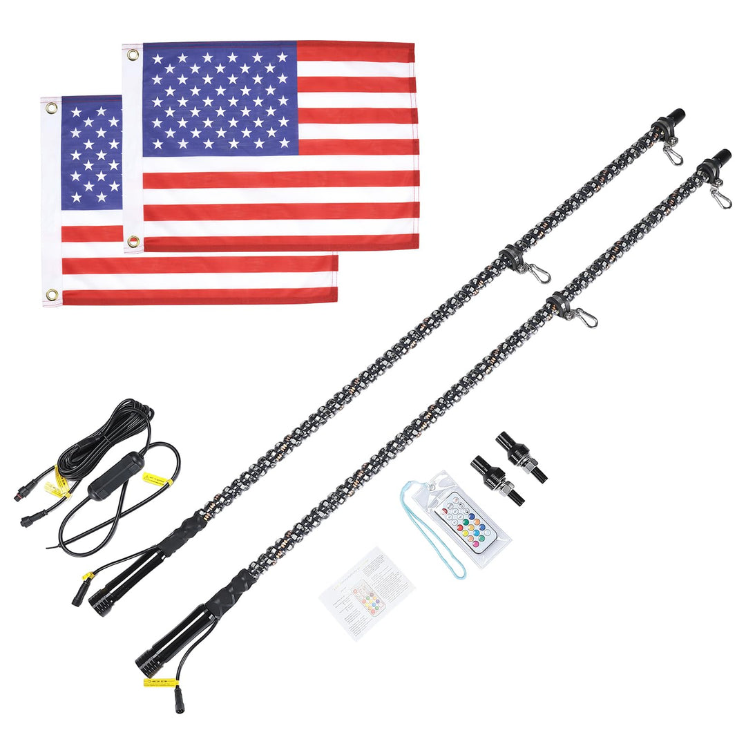 2pcs 5FT UTV Spiral Whip Light with RF Remote Control - Kemimoto