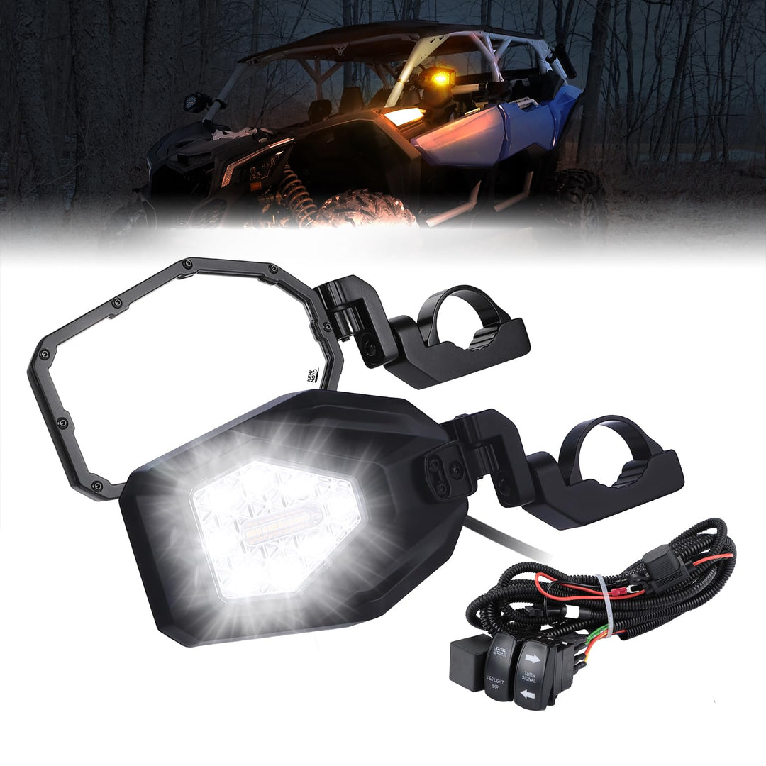 Side Mirrors with LED Turn Lights for 1.6-2 Roll Bar (New Design)
