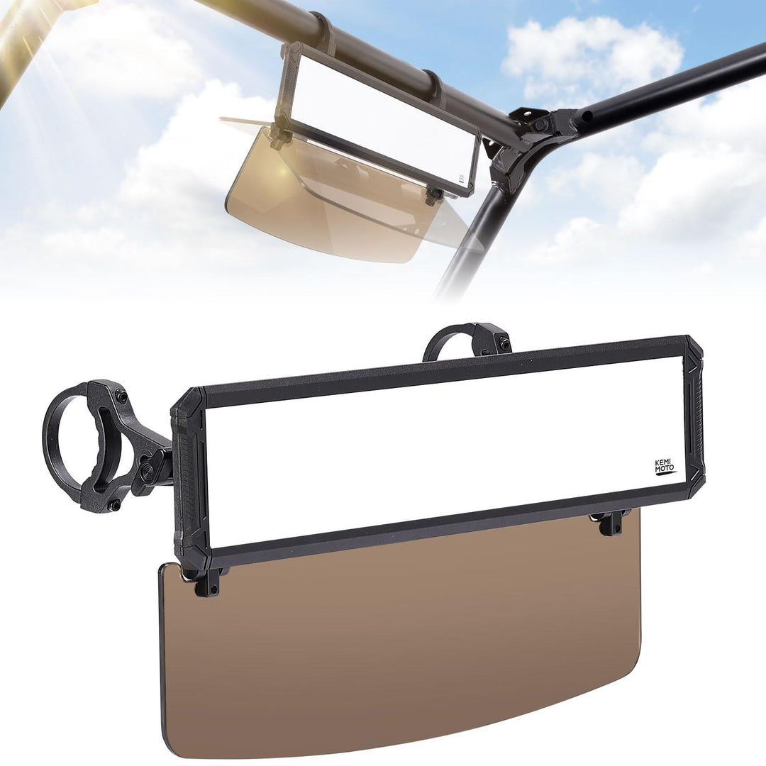UTV Rear View Mirror with Folding Sun Visor for 1.65-2 inch Adjustable Clamp - Kemimoto