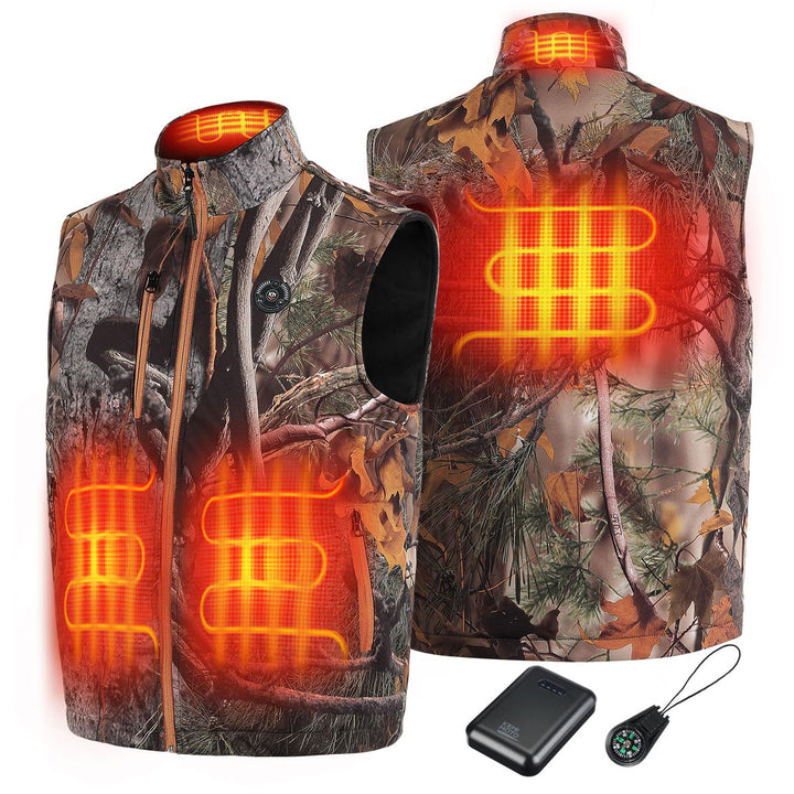 Camo Hunting Heated Vest for Men with 12V 15000mAh Battery - Kemimoto