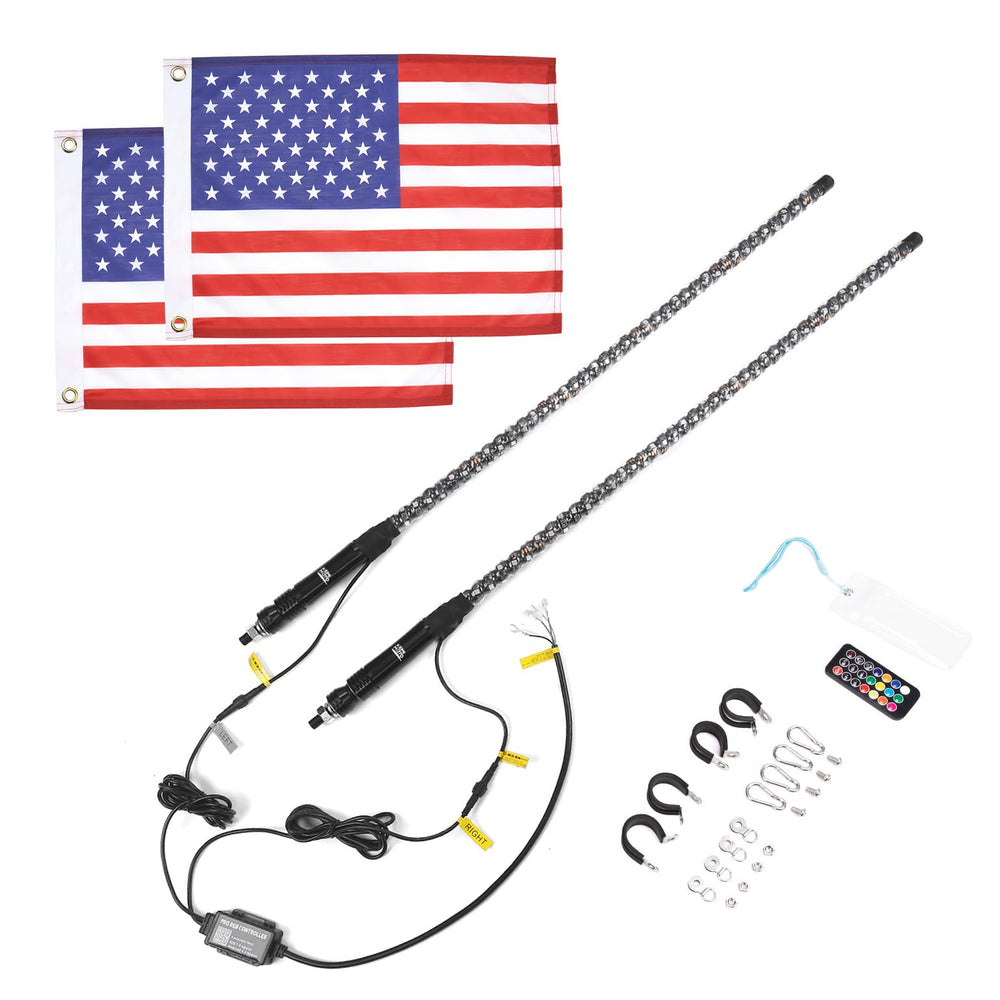 UTV 4FT RGB Spiral Whip Lights with a Free Spring Base - Kemimoto