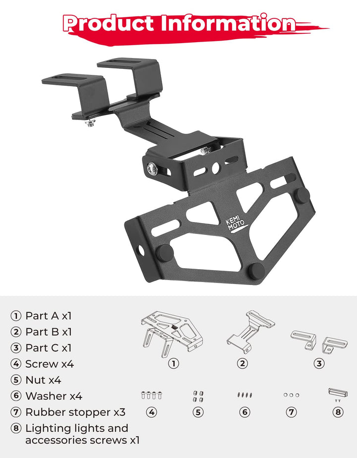 Universal Motorcycle License Plate Bracket - Kemimoto