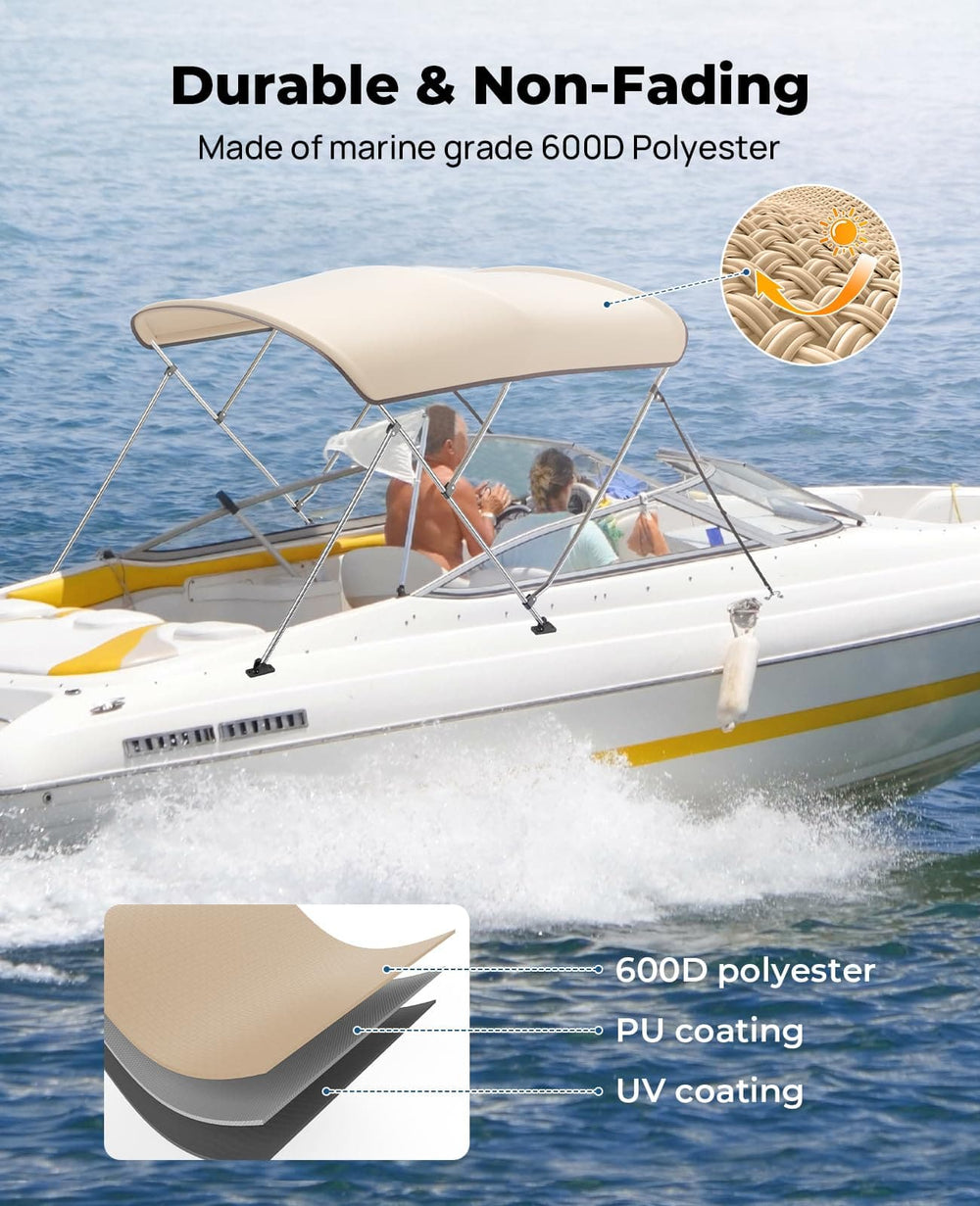 4 Bow Bimini Top Foldable 67''-96'' Width - Kemimoto