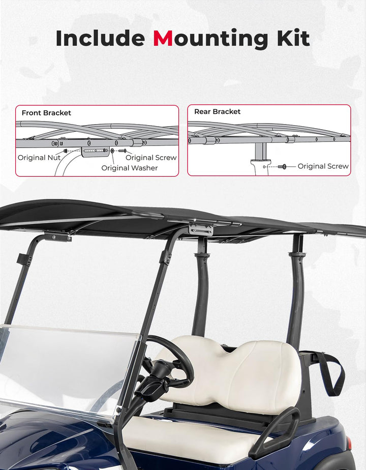 Canvas Universal Sun Top, 85" Extended Golf Cart Roof - Kemimoto