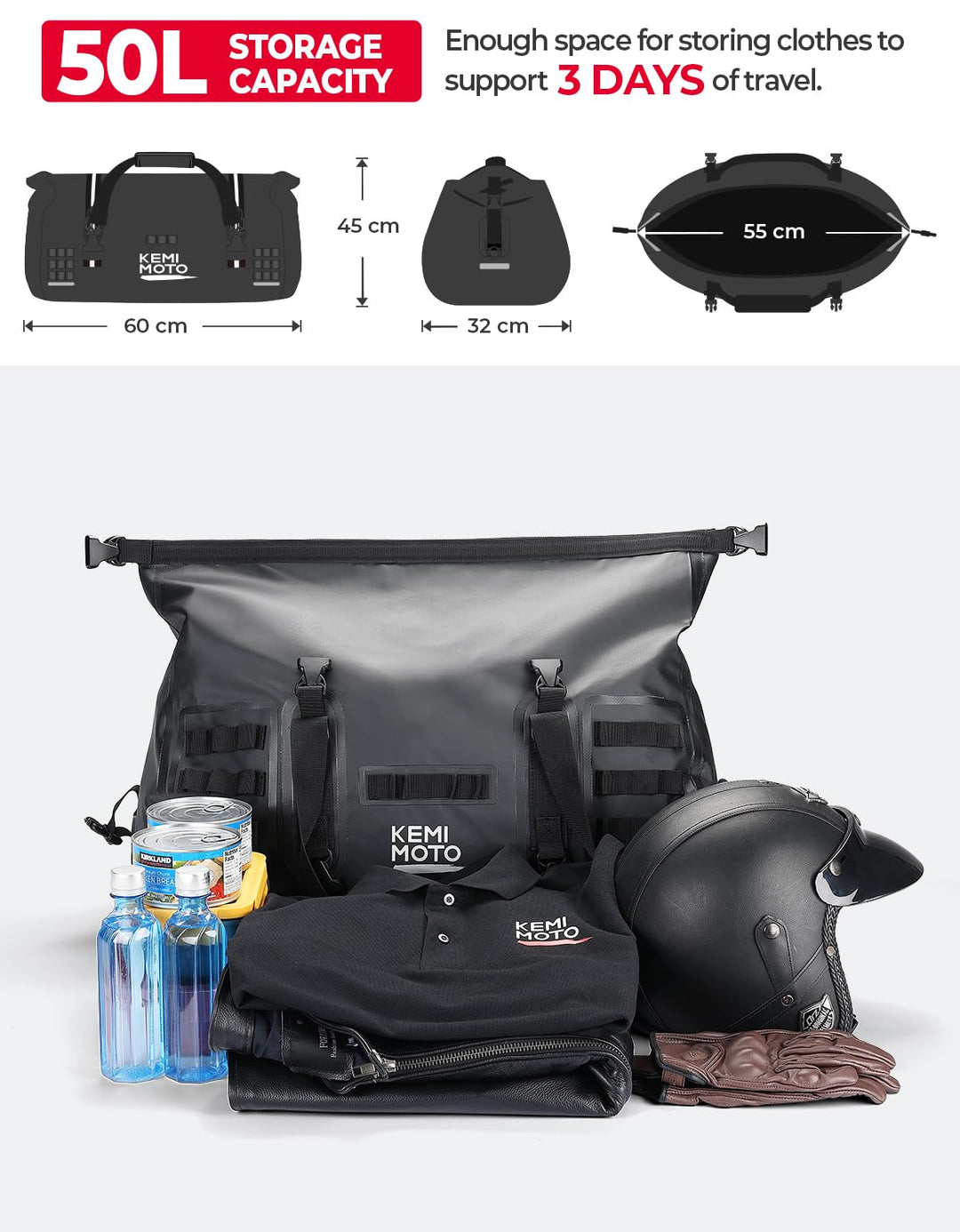 50L Waterproof Motorcycle Tail Bag
