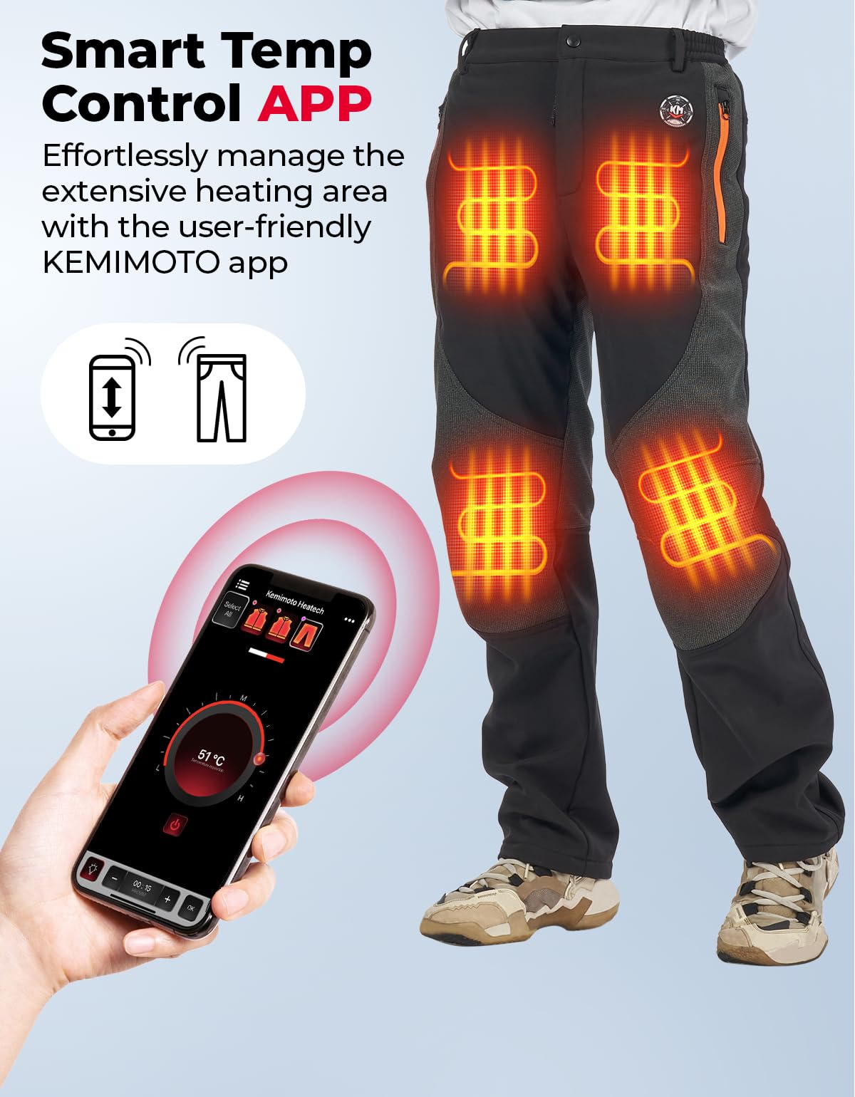 12V Smart-Controlled Heated Pants, App-Adjustable Temperature - Kemimoto