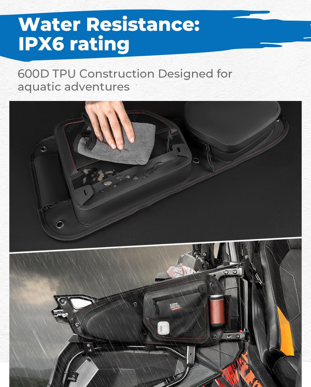 TPU New Fabric IPX6 Door Bags for Polaris RZR XP 1000 Trail S 900 2014-2023 - Kemimoto