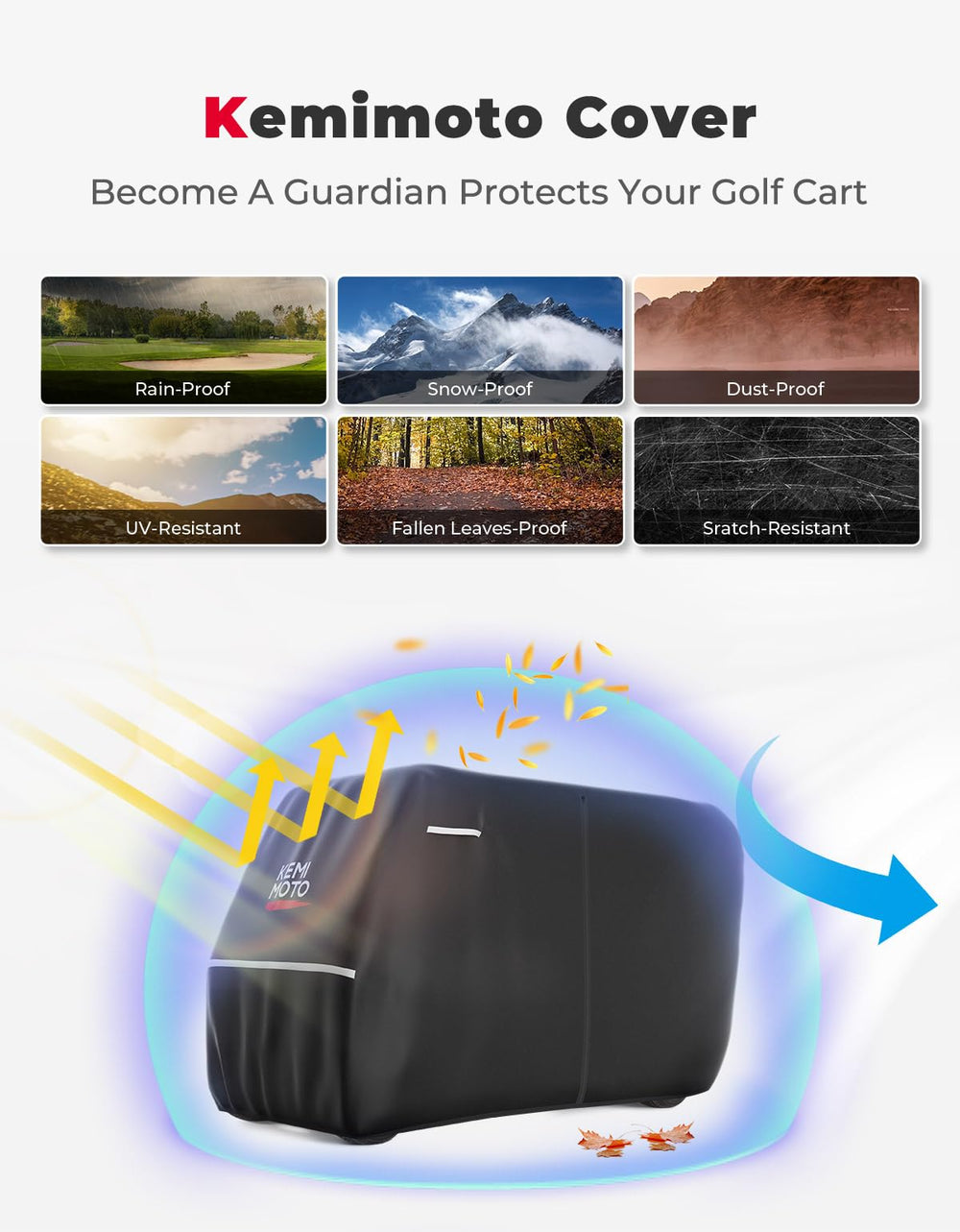 600D Waterproof Cover for EZGO Club Car 6/4+2 Passenger - Kemimoto