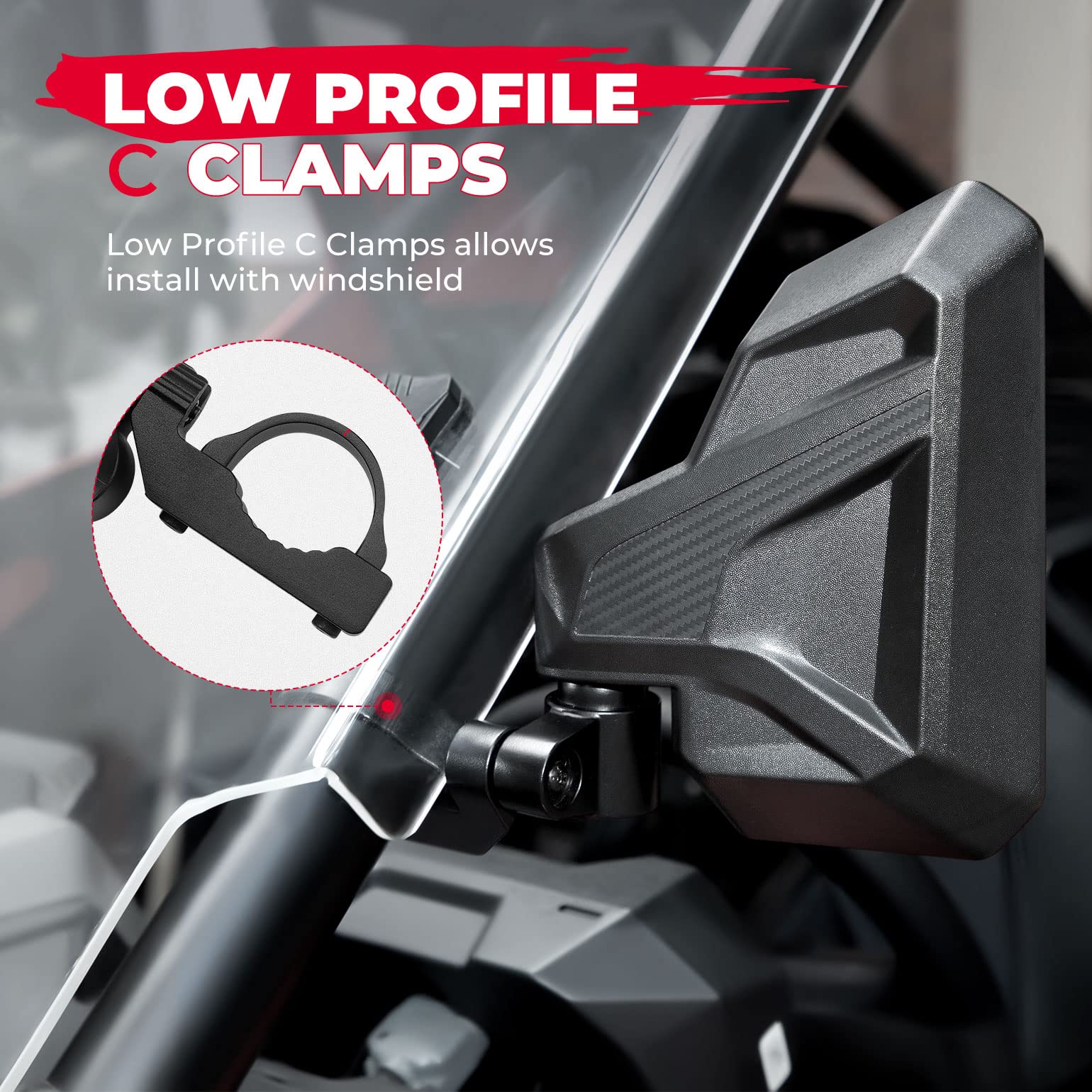 UTV Side Mirrors Fit with Windshield for 1.6