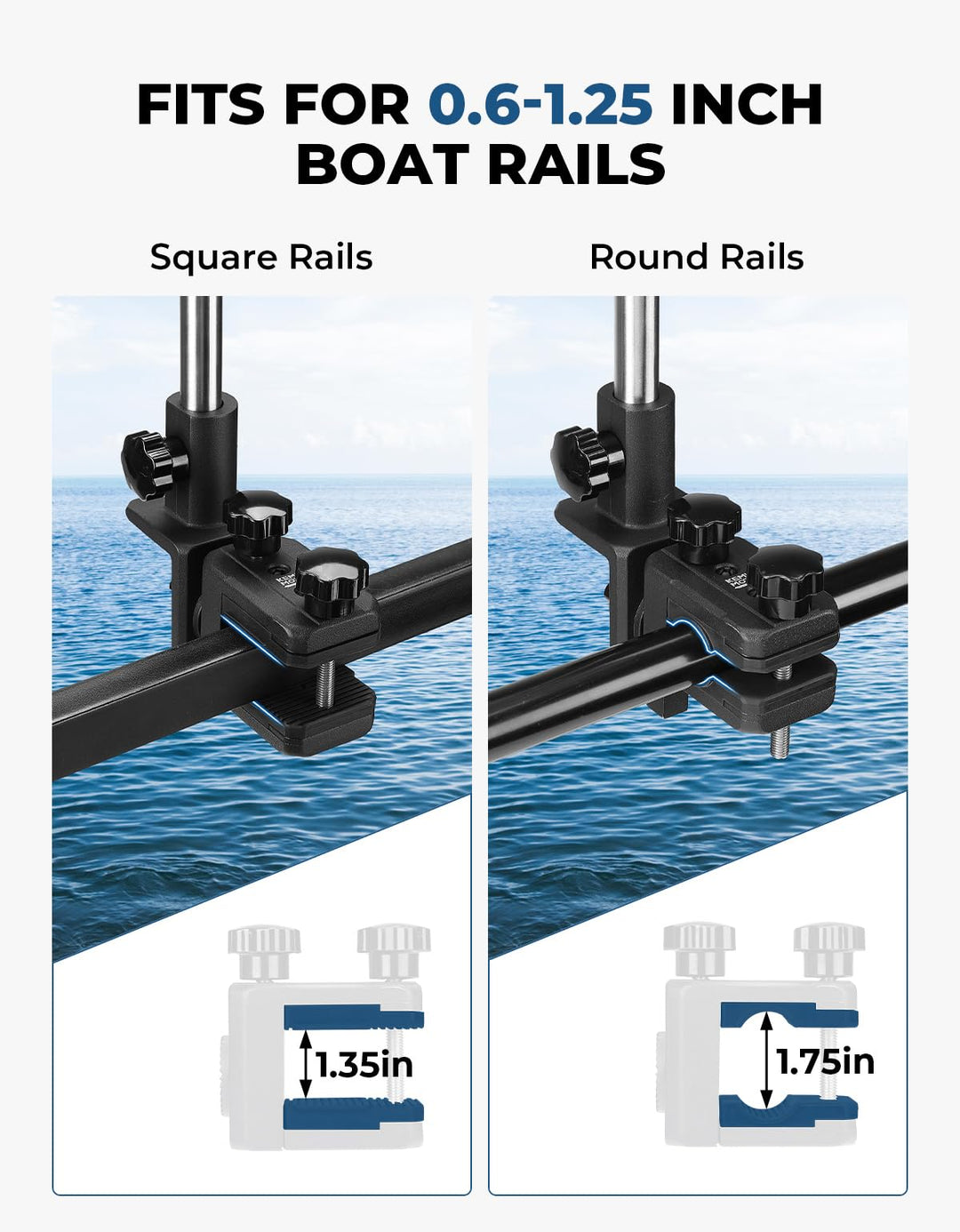 Boat Fishing Rod Holder for Boat Pole 1 in/1.7 in, 360 Degree