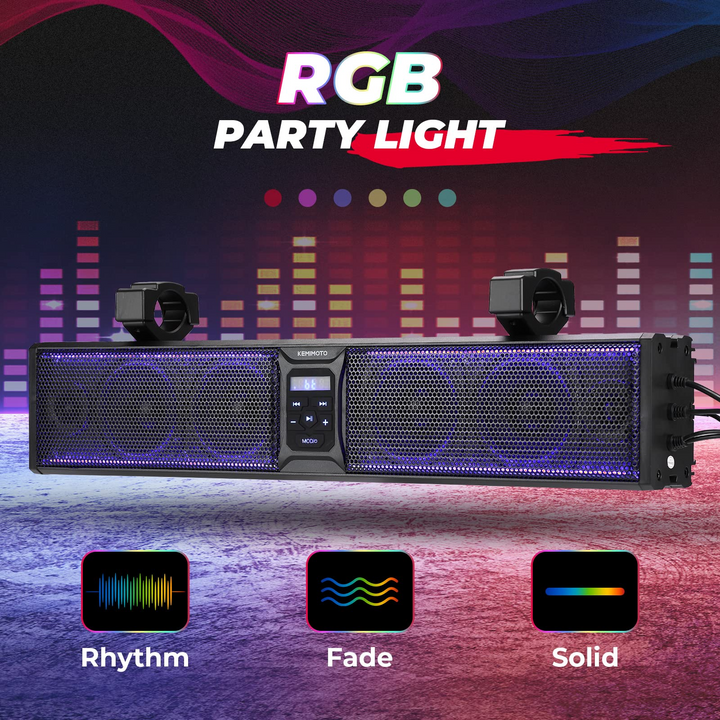 UTV Sound Bar RGB 26'' Bluetooth Multicolor Lights 500W Amplifier 1.75''-2'' Roll Bar - Kemimoto