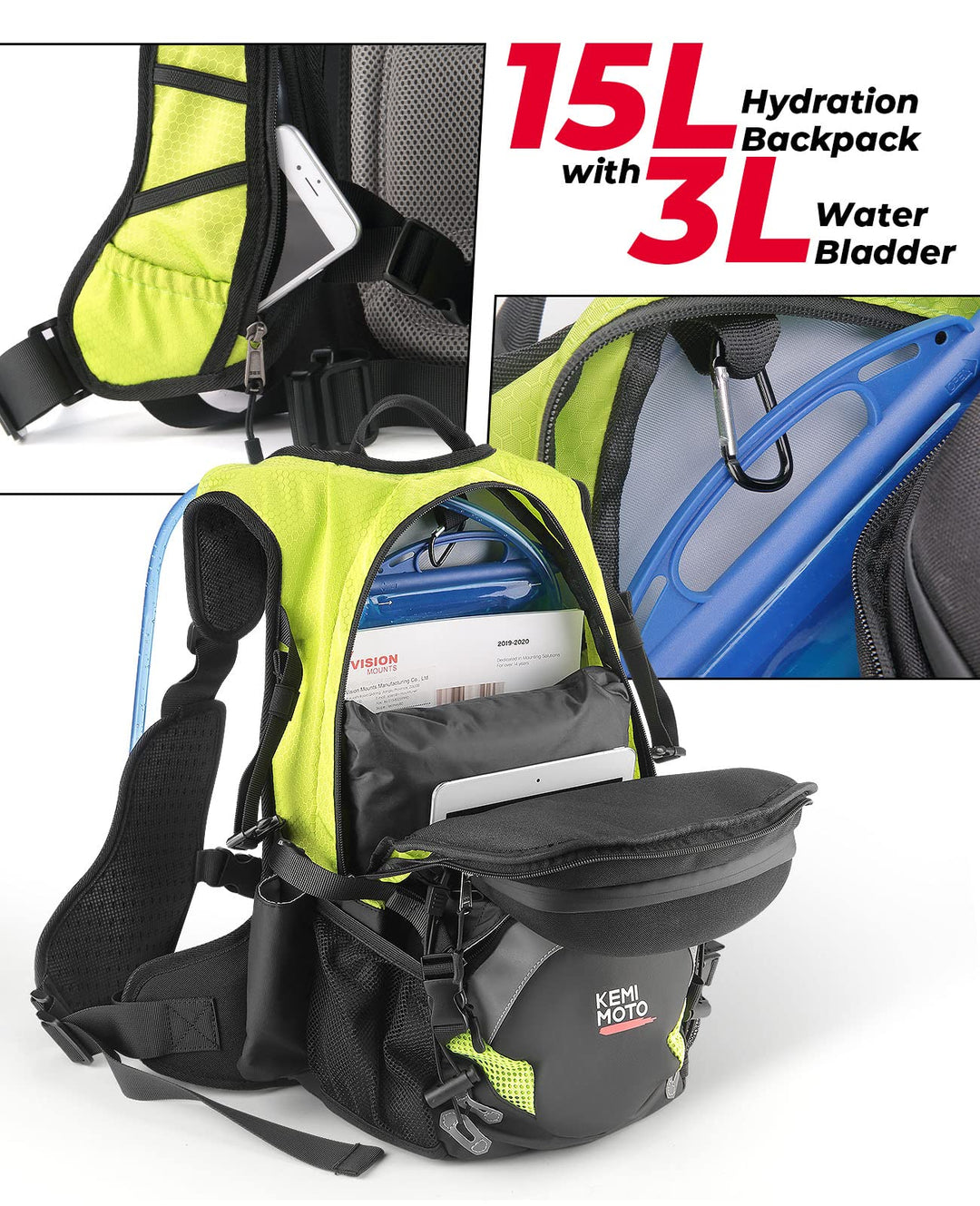 15L Motorcycle Backpack with 3L Hydration Pack