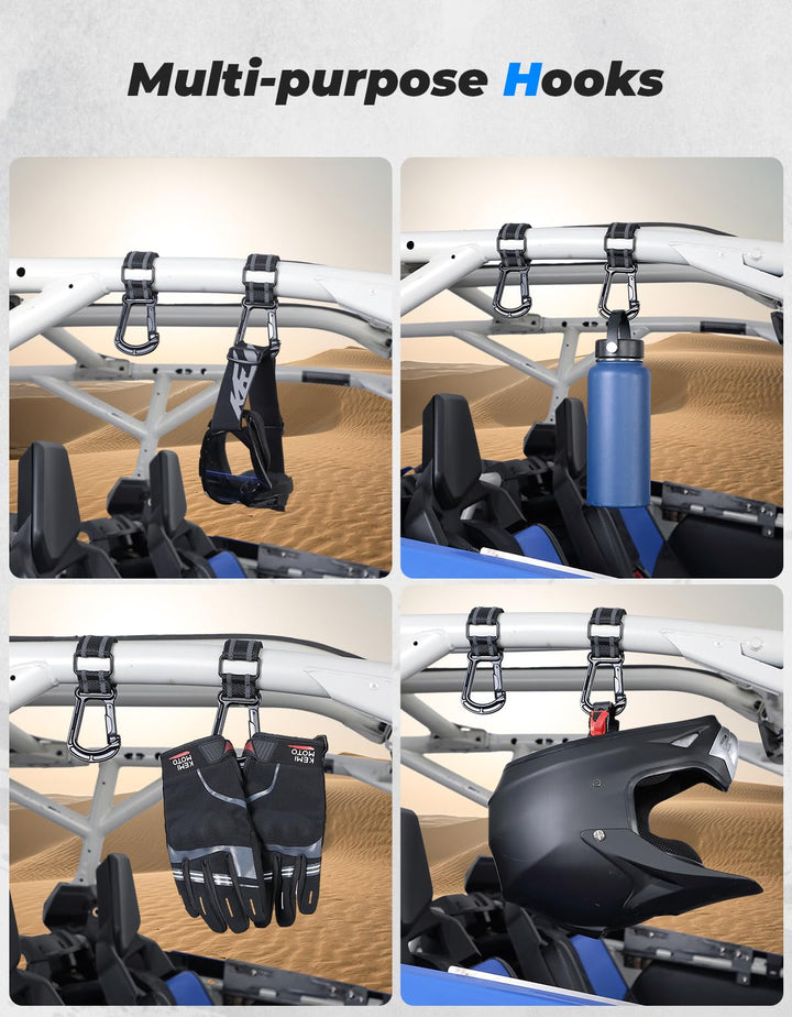 2 pcs UTV Helmet Hanger Hook fits 1.5" -2.0" Roll Bar for Polaris RZR, Can Am - Kemimoto