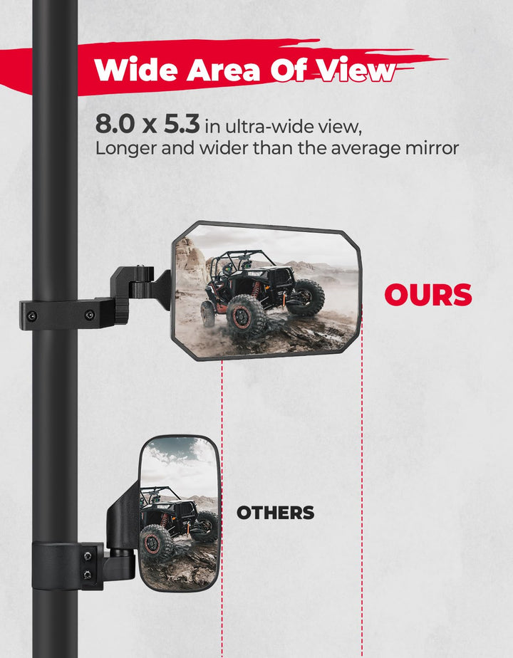 UTV Side Mirrors, Tool-free Multi-Adjustment Mirrors for 1.65-2 inch Roll bar - Kemimoto