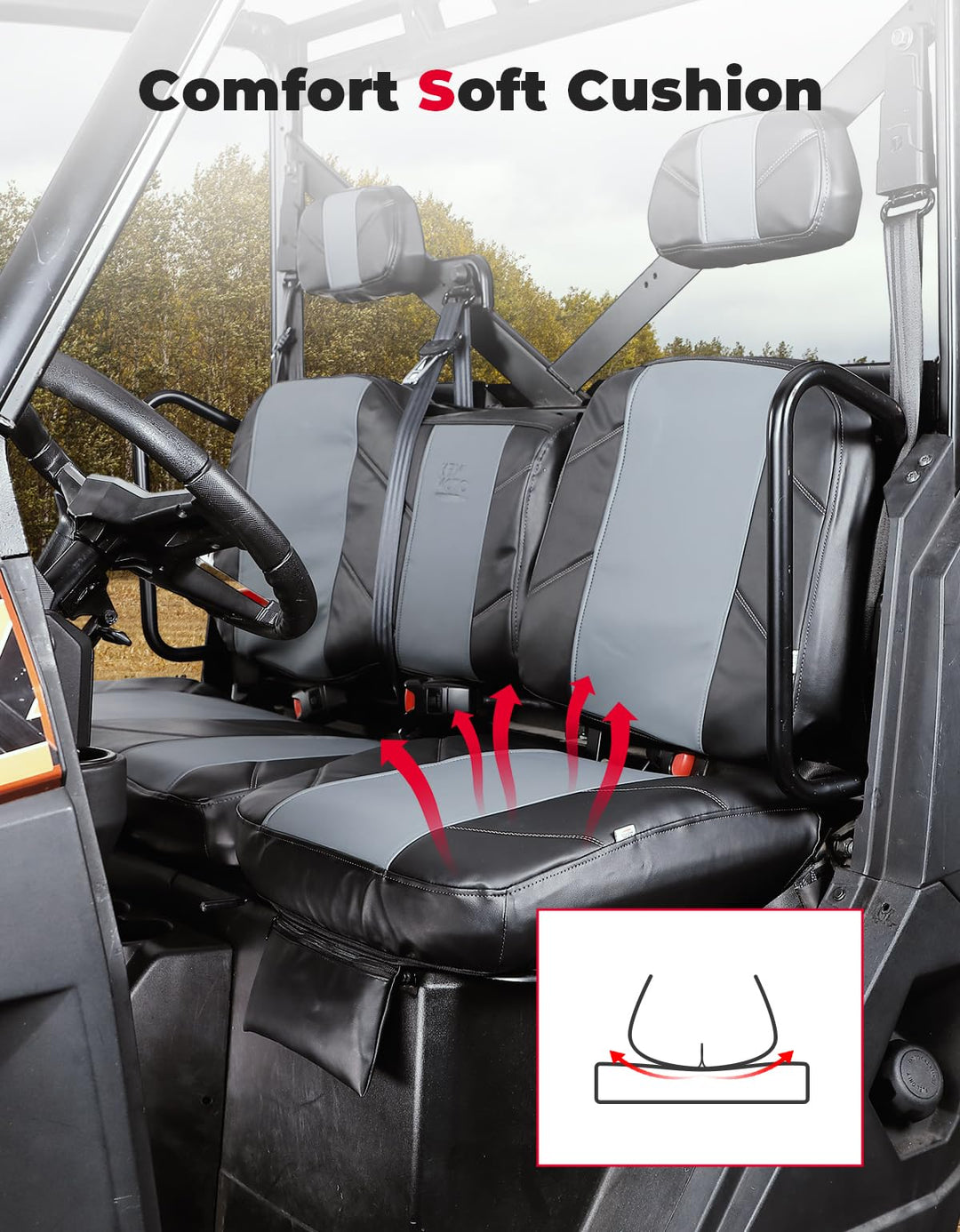 UTV Seat Cover Soft Cushion Leather for Polaris Ranger XP 1000 / Crew - Kemimoto