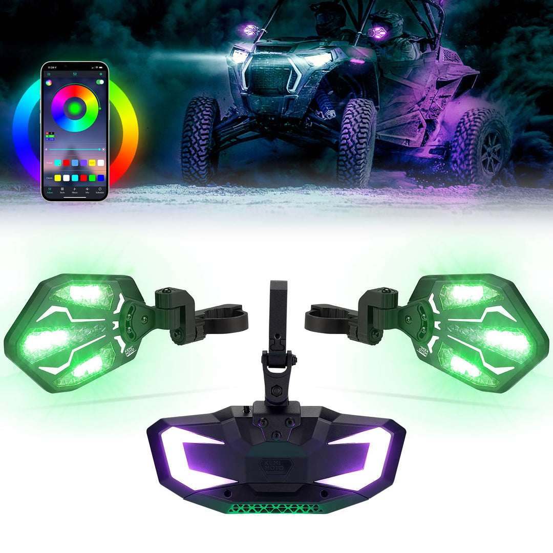 UTV RGB Side Mirror with Dancing and Interior Light for 1.6"-2" Roll Bar