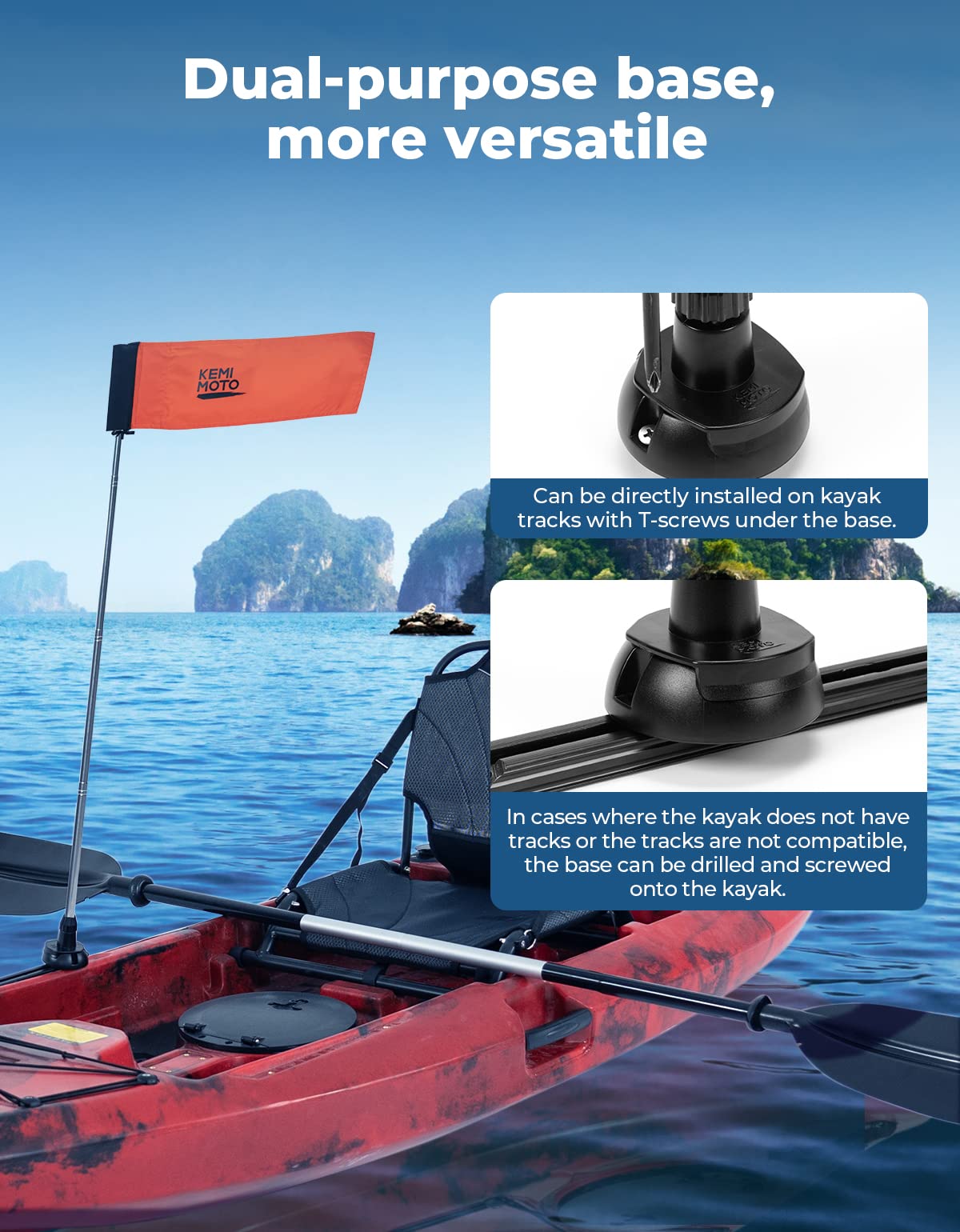 Kemimoto Orange Boat Flag, Kayak Flag with Storage Bag - Kemimoto
