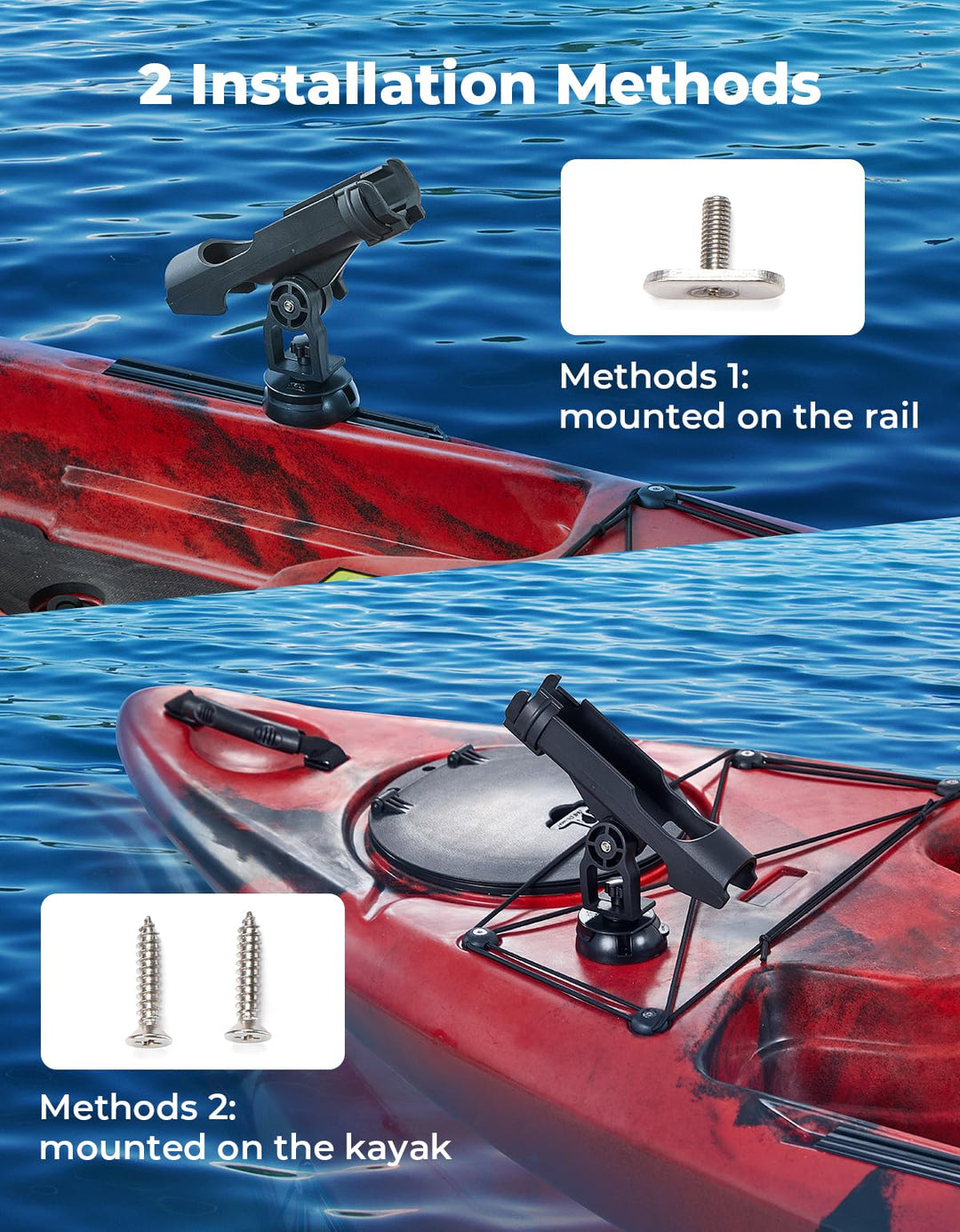 360° Adjustable Kayak Fishing Rod Holder with T-Shaped Screw