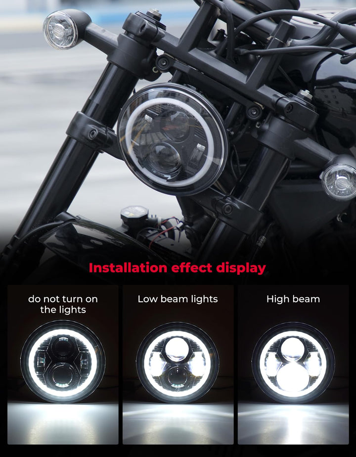 7'' Motorcycle Headlights w/ Mounting Bracket Hi/Lo Beam Headlamp for Sportster S RH1250 - Kemimoto