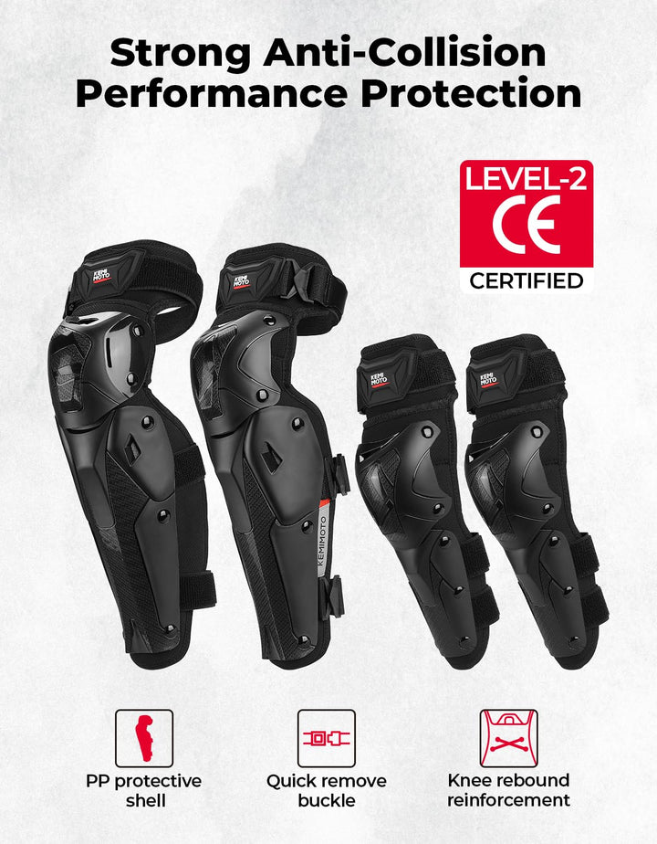 CE Level 2 Motorcycle Knee-and-Shin Guards Elbow Pads for Men 4Pcs - Kemimoto