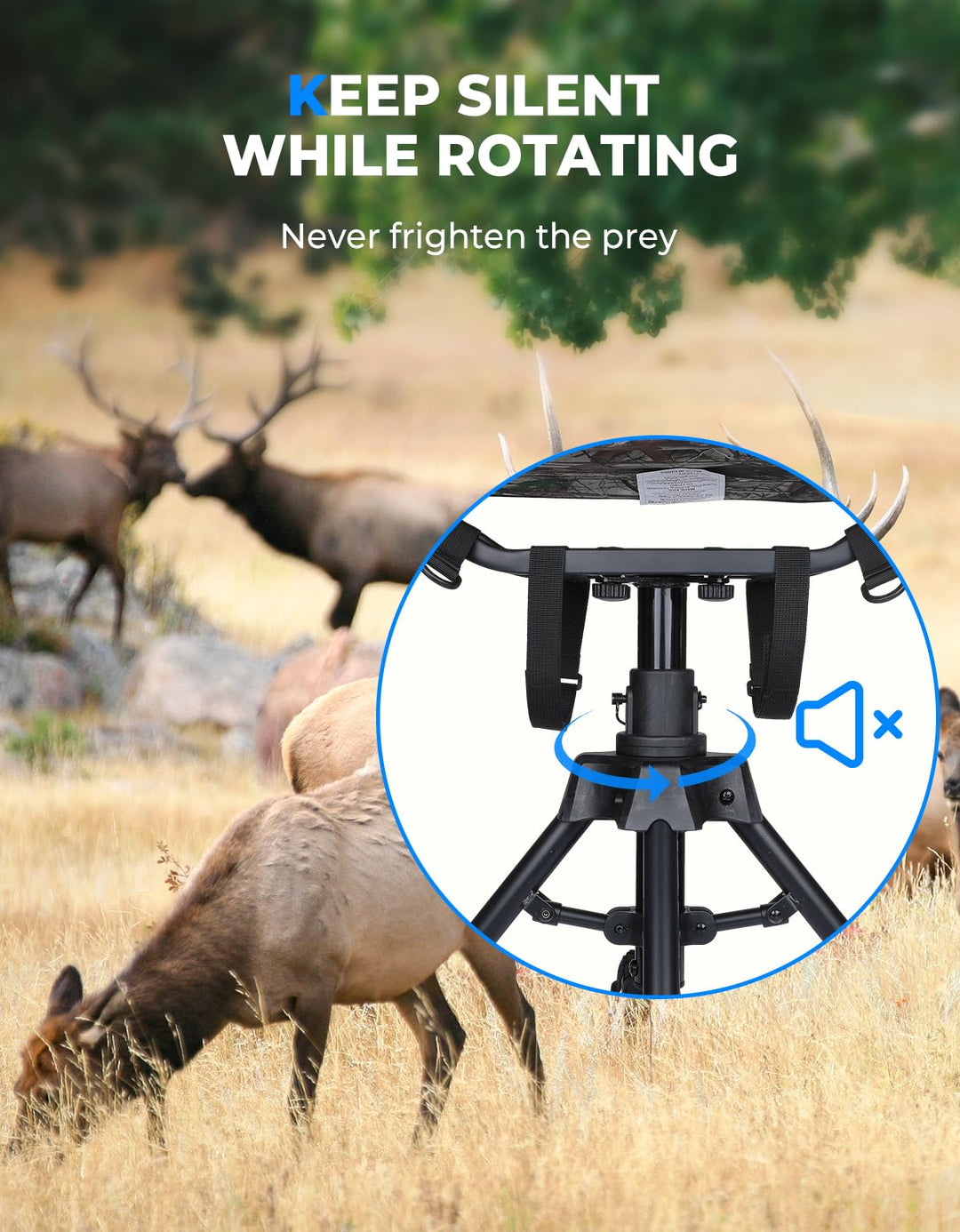 KEMIMOTO 360° Silent Swivel Hunting Chair - Adjustable Height Folding Outdoor Fishing Seat