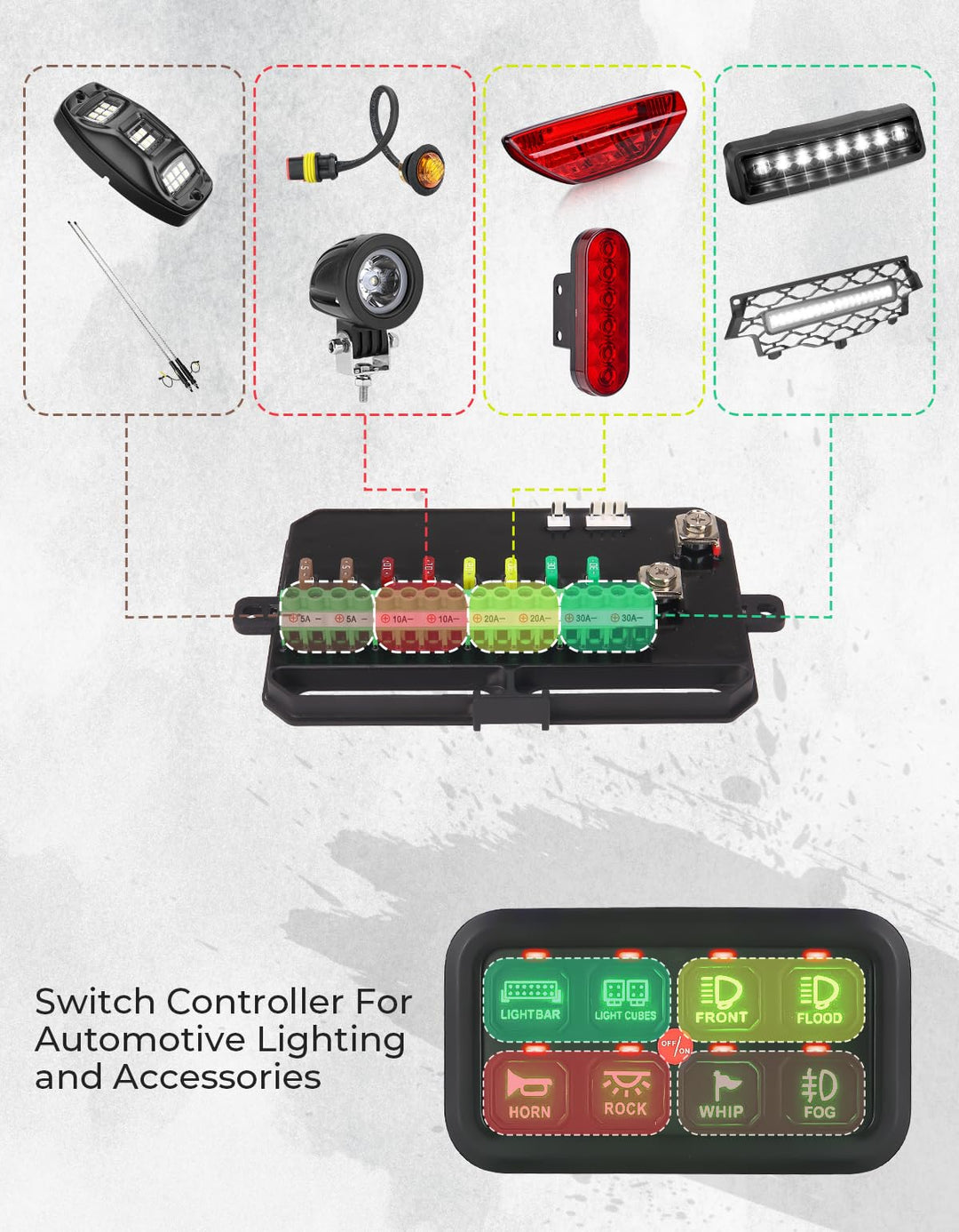 12-24V 8 Gang Switch Panel for Cars, UTVs, Trucks, Wrangler & RZR X3 - Kemimoto